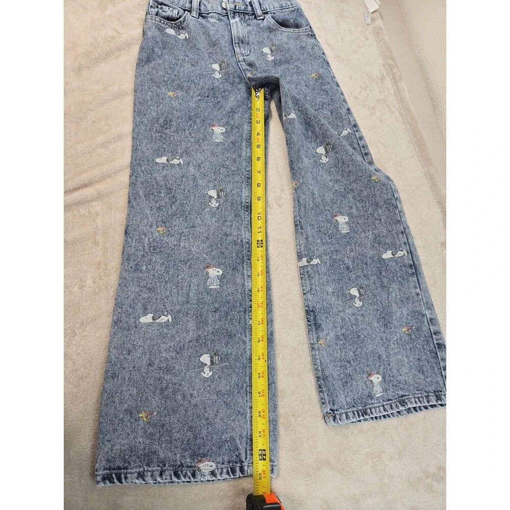Justice Girls Peanuts Snoopy Wide Leg Acid Wash Jeans Light Blue Size 10